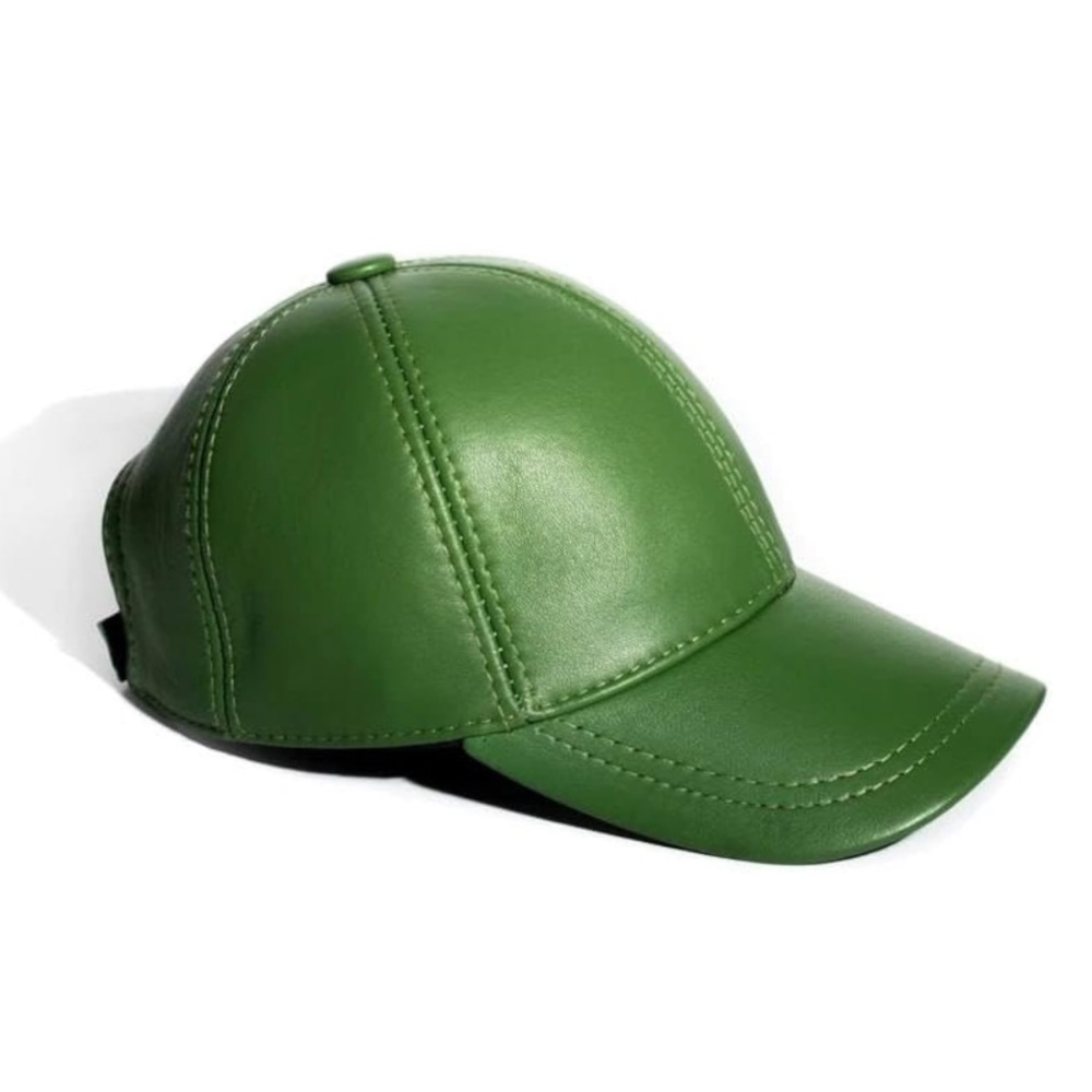 Genuine Leather Unisex Baseball Cap - Adjustable Dad Hat (Spring Green)